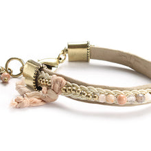 Exoal Lederarmband Rainbow in nude - edles Armband mit Perlen besetzt