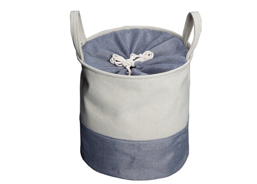Runder Wäschekorb in beige-blau von Möve - zum zuziehen