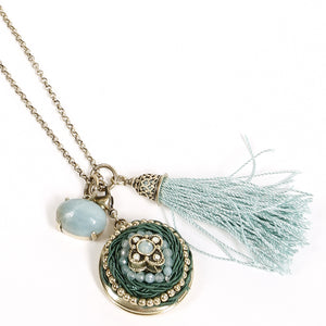 Exoal Collier Medaillon in grün-gold - goldarbene Kette mit Anhänger und Quaste