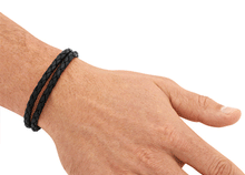 Männer Lederarmband - Herrenarmband zweireihig geflochten in schwarz
