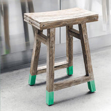 HK Living Hocker aus Teakholz mit poolgrünen Füßen - Holzhocker und Beistelltisch