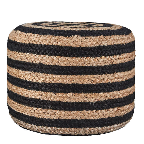 House Doctor Sitz-Pouf Hemp - Sitzkissen Jute schwarz gestreift