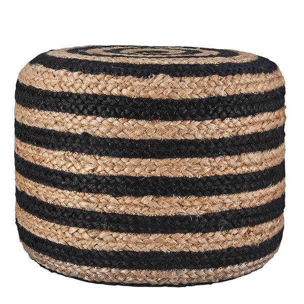 House Doctor Sitz-Pouf Hemp - Sitzkissen Jute schwarz gestreift