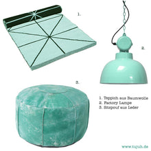 HK Living Leder Pouf türkis -  Sitzkissen aus Leder in grün Oriental Style