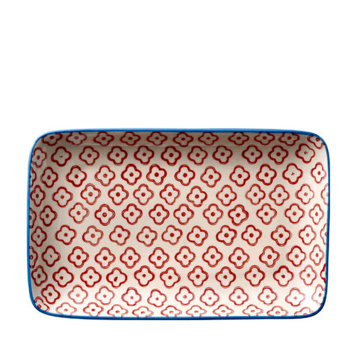 Bloomingville kleiner Servierteller Emma rot-blau - Servierplatte handbemalt