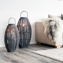 Broste Copenhagen Laterne Aleta - graues Windlicht aus Bambusholz mit Glaseinsatz