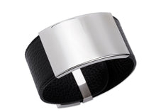 Breites Lederarmband für Herren - schwarz mit Edelstahl Gravurplatte