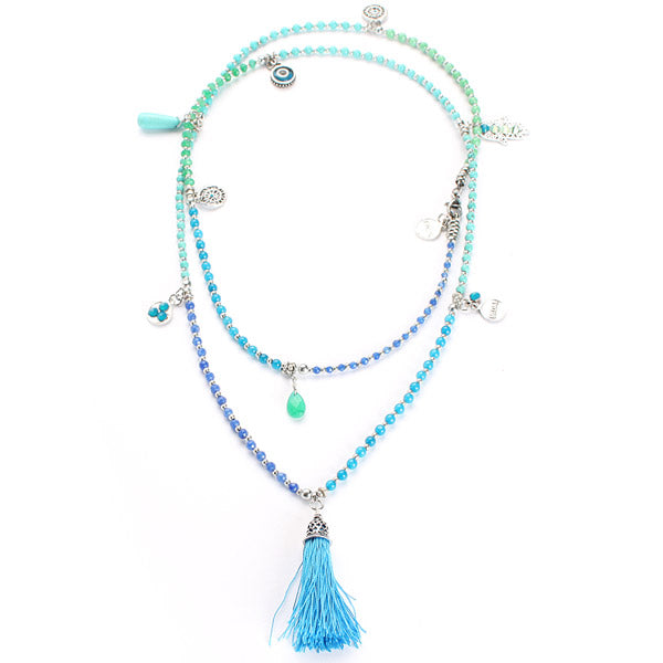 Exoal Kette Holi Collors in aqua-grün-silber - Natursteinkette mit Farbverlauf