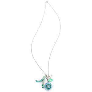 Exoal Collier Medaillon in petrol-silber - silberfarbene Kette mit Anhänger