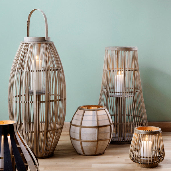 Broste Copenhagen Laterne Aleta I Windlicht aus Bambusholz mit Glaseinsatz – Tujuh Shop