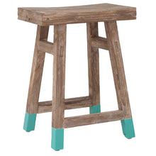 HK Living Hocker aus Teakholz mit poolgrünen Füßen - Holzhocker und Beistelltisch
