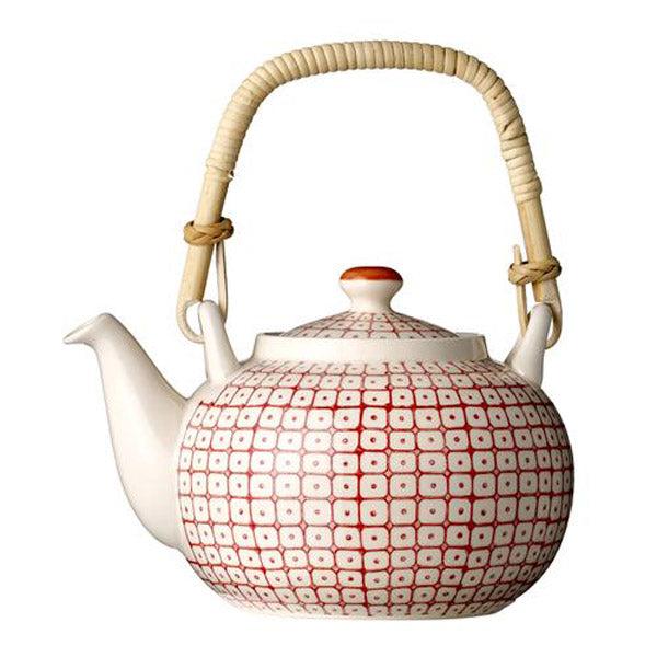 Bloomingville Teekanne Carla mit Rattangriff - handbemaltes Porzellan