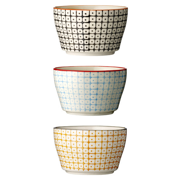 Bloomingville Müslischale Carla 3 Stück - Porzellan Schüsselchen handbemalt