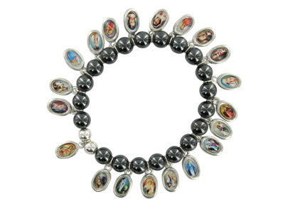 Bettelarmband Hämatit mit Heiligenbildern