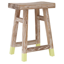 HK Living Hocker aus Teakholz mit soft-neon-gelben Dip - Holzhocker und Beistelltisch