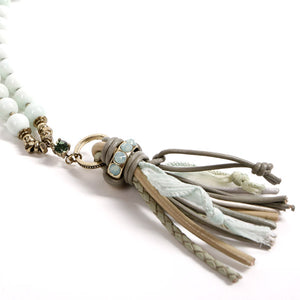 Exoal Collier Tassels in aqua - lange Perlenkette mit Quaste aus Leder