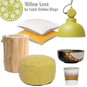 HK Living Leder Pouf gelb -  orientalisches Sitzkissen im used look