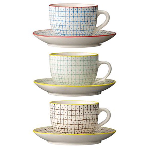 Bloomingville Kaffeetassen Carla 3 Stück - handbemaltes Porzellan