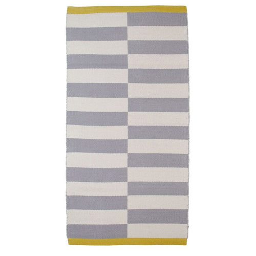 Aspegren Teppich Grey Lines - Baumwoll-Läufer grau-weiß-senfgelb 130x70 cm