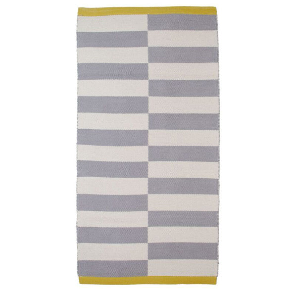 Aspegren Teppich Grey Lines - Baumwoll-Läufer grau-weiß-senfgelb 130x70 cm
