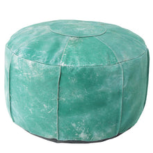 HK Living Leder Pouf türkis -  Sitzkissen aus Leder in grün Oriental Style