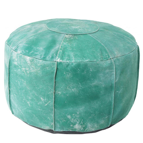 HK Living Leder Pouf türkis -  Sitzkissen aus Leder in grün Oriental Style