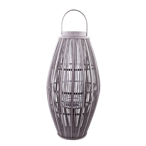Broste Copenhagen Laterne Aleta - graues Windlicht aus Bambusholz mit Glaseinsatz