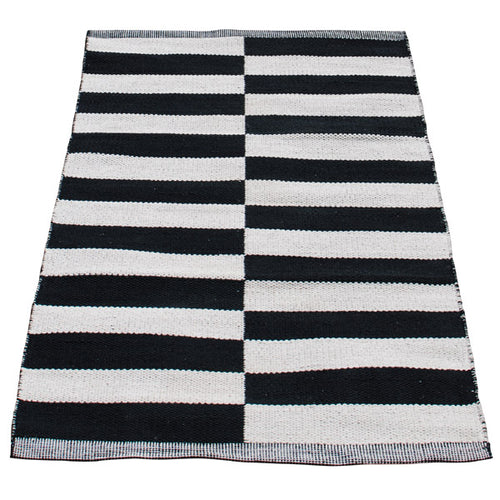 Aspegren Teppich Design Lines aus Baumwolle in schwarz-weiß - grafischer Läufer