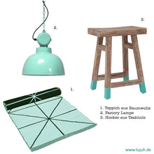 HK Living Hocker aus Teakholz mit poolgrünen Füßen - Holzhocker und Beistelltisch