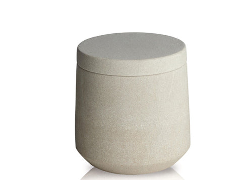 Wattebehälter Sandstone von möve - beigefarbener Becher mit Deckel aus Sandstein