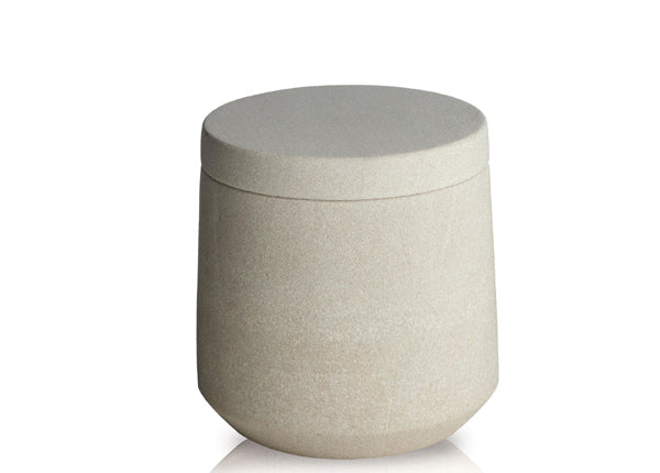 Wattebehälter Sandstone von möve - beigefarbener Becher mit Deckel aus Sandstein