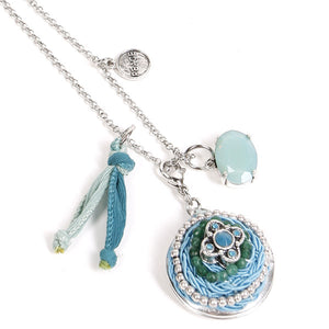 Exoal Collier Medaillon in petrol-silber - silberfarbene Kette mit Anhänger