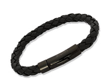 Geflochtenes Männer Lederarmband schwarz mit Edelstahlverschluss