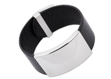 Breites Lederarmband für Herren - schwarz mit Edelstahl Gravurplatte