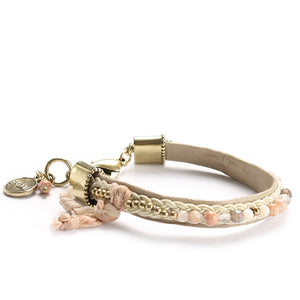 Exoal Lederarmband Rainbow in nude - edles Armband mit Perlen besetzt