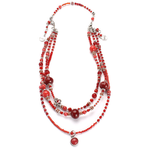 Exoal Kette Bollywood in rot-silber - dreireihige Natursteinkette