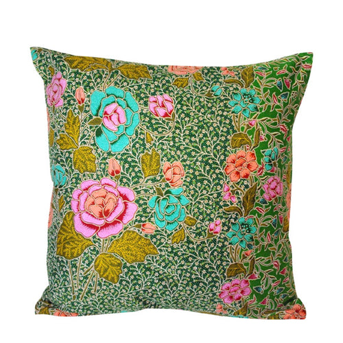 Baumwollkissen Thai Flower in grün - fair trade Kissenhülle in 40x40 cm aus 100% Baumwolle