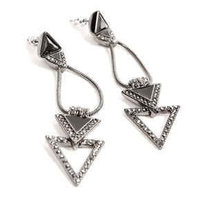Pilgrim Ohrringe black triangle - lange Ohrhänger mit Kristallsteinen
