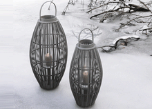 Broste Copenhagen Laterne Aleta - graues Windlicht aus Bambusholz mit Glaseinsatz