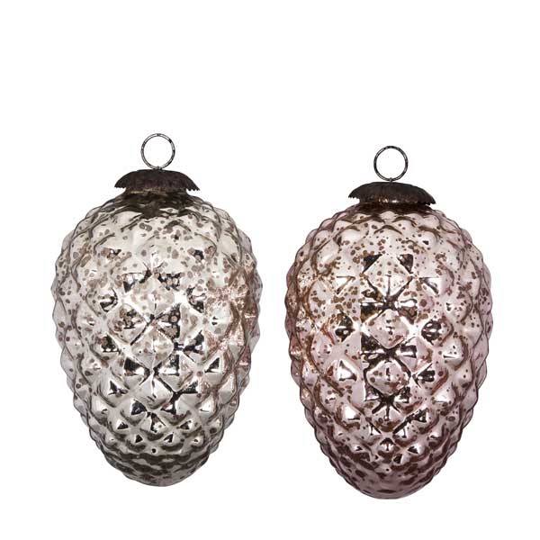 Broste Copenhagen Baumanhänger Cone 2 Stück - Dekoration aus Glas in silber und kupfer