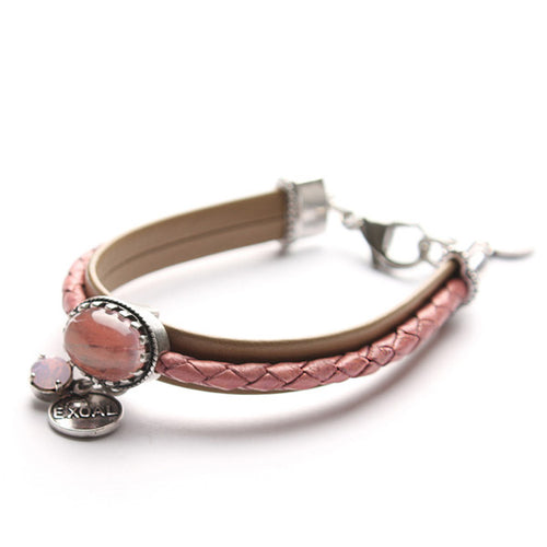 Exoal Lederarmband Cabochon in rosé - Armband mit großem Naturstein