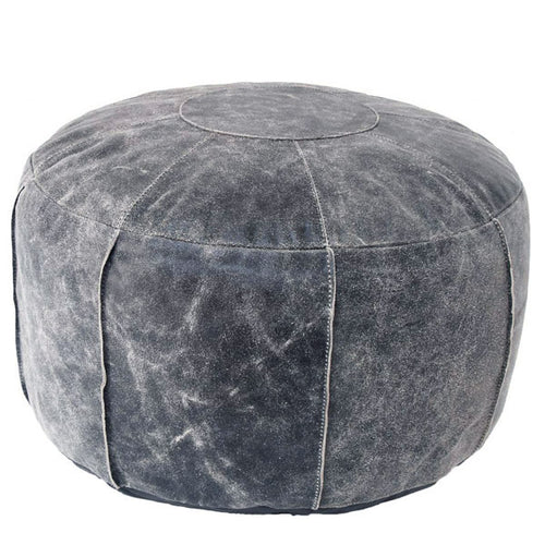 HK Living Sitzkissen aus Leder in schwarz - Sitzpouf used look Marokko Style