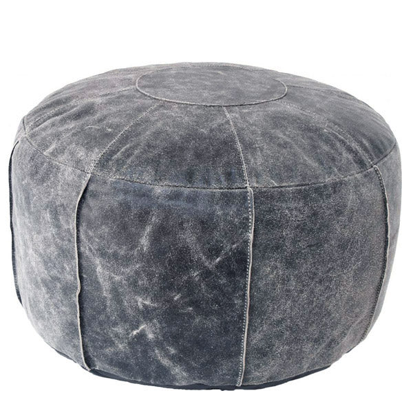 HK Living Sitzkissen aus Leder in schwarz - Sitzpouf used look Marokko Style