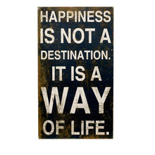 Bloomingville Holzschild Happiness ist not a Destination in schwarz - schöne Wanddeko