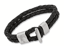 Männer Lederarmband - Herrenarmband zweireihig geflochten in schwarz