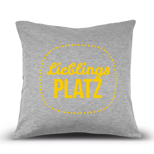 Dekokissen Lieblingsplatz in grau-gelb - Kissenhülle aus Jerseystoff 40x40 cm mit Aufdruck