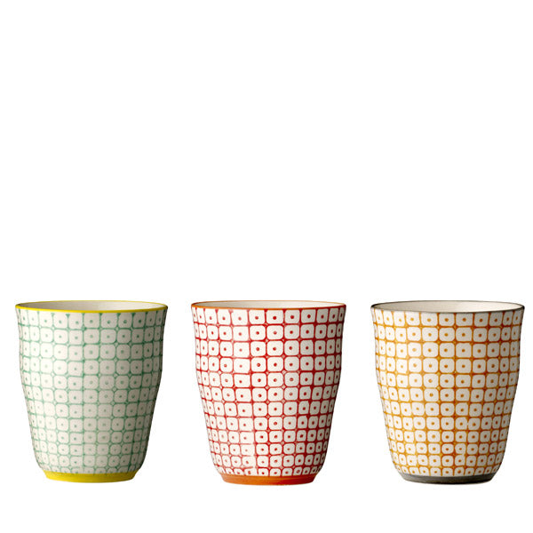 Bloomingville Becher Carla 3 Stück - handbemalte Tasse aus Porzellan