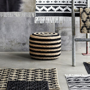 House Doctor Sitz-Pouf Hemp - Sitzkissen Jute schwarz gestreift