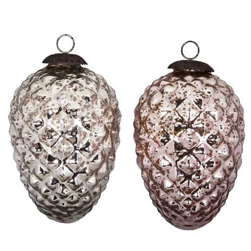 Broste großer Baumanhänger Cone 2 Stück  - Dekoration aus Glas in silber und kupfer