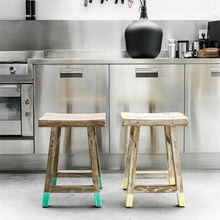 HK Living Hocker aus Teakholz mit soft-neon-gelben Dip - Holzhocker und Beistelltisch